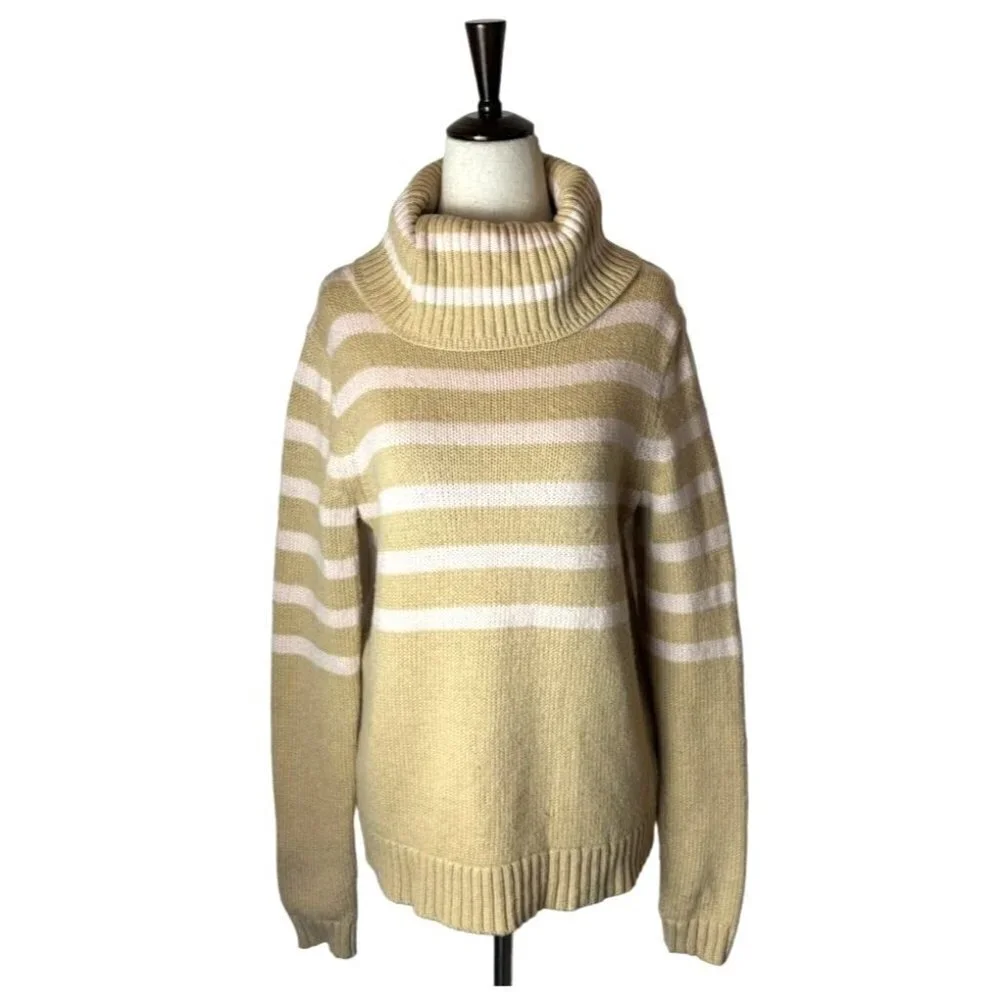 J. Crew Tan And Pink Wool Blend‎ Striped Turtleneck Pullover Sweater Size S